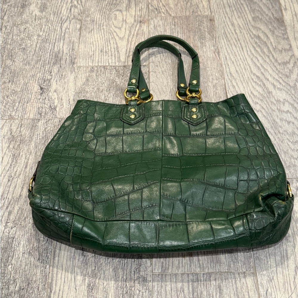 Coach Ashley green croc embossed leather satchel handbag - Picture 3 of 9